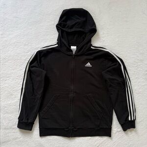 Adidas Youth Black 3-Stripes Full Zip Hoodie Jacket Size Large Activewear